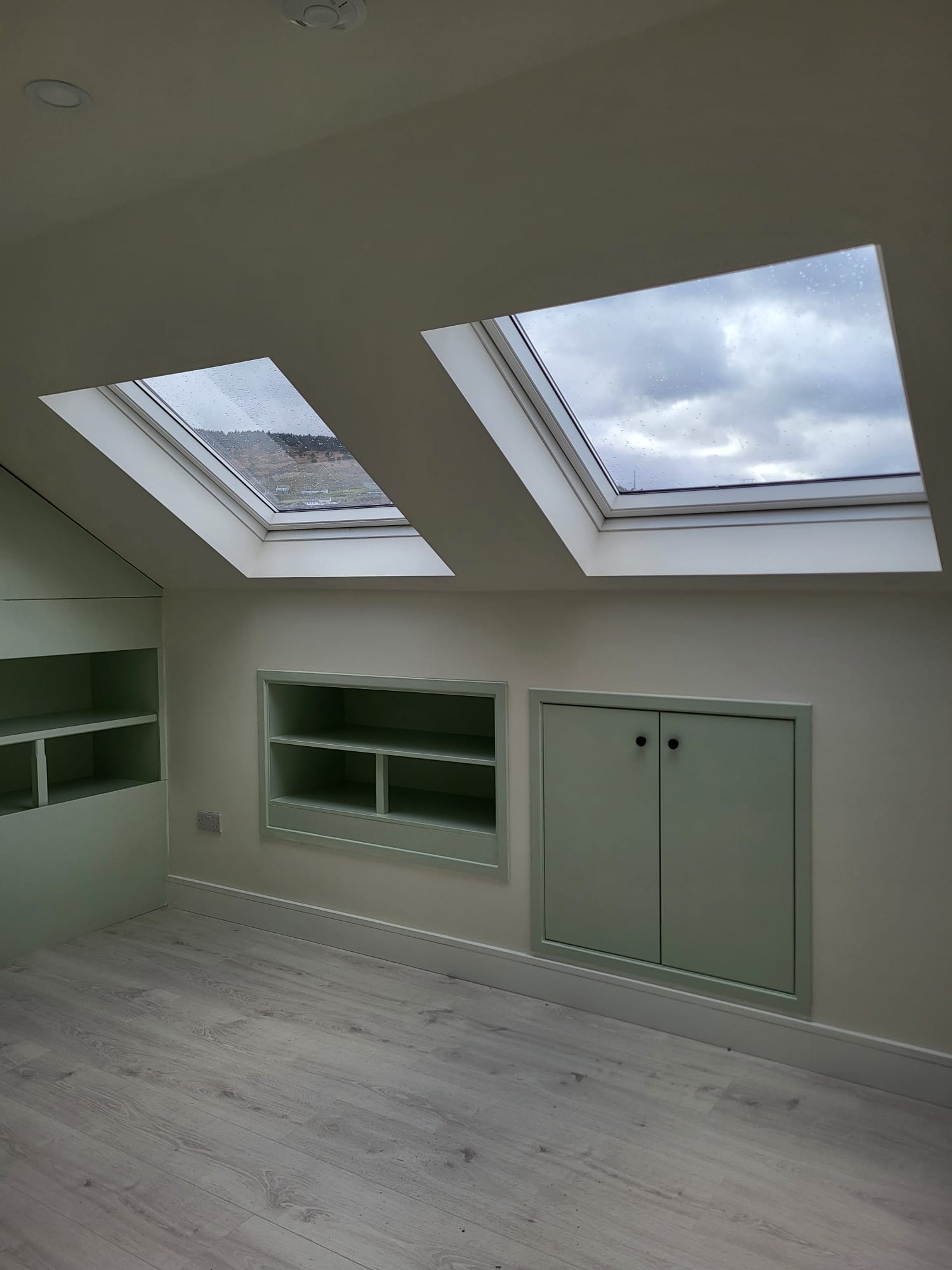 Loft conversion with skylights and green storage